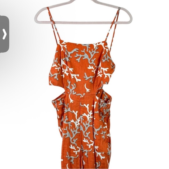 MAEVE anthro size 4 Rivera orange coral print cutout linen wide leg jumpsuit 4 - Picture 6 of 7